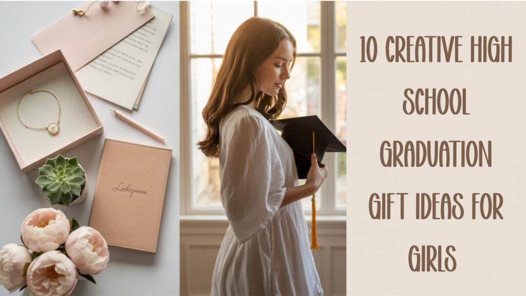 10 creative high school graduation gift ideas for girls - girl with graduation cap and gifts on a table